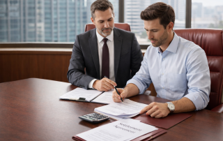 A CCFG employee goes over b2b debt collection legalities with a business owner.